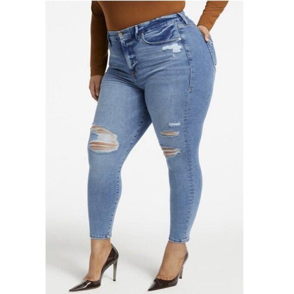 Good American Good Legs High Waist Ripped Skinny Jeans Indigo286 Plus Size 26 - Picture 3 of 13